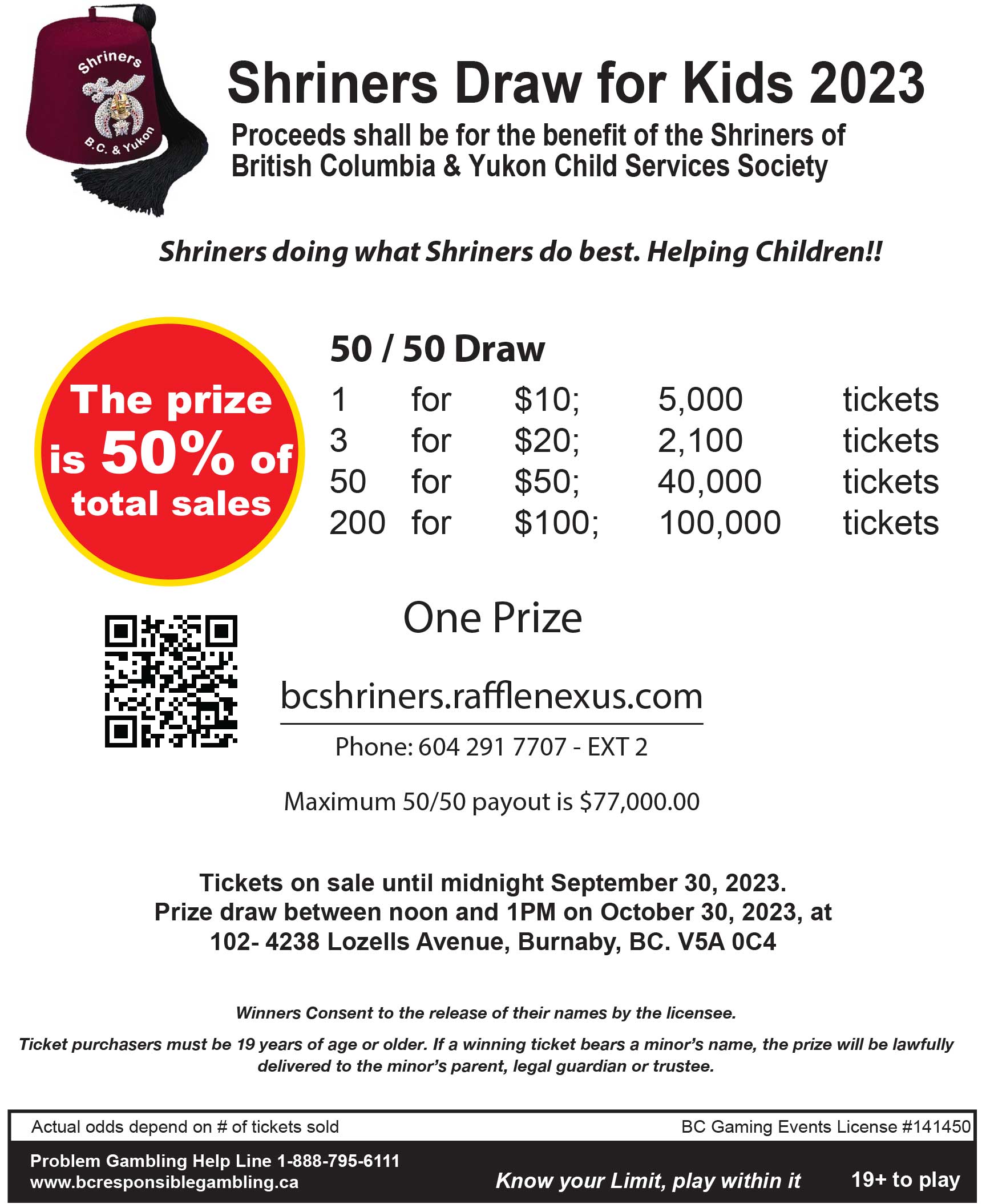 2023 Shriners 50/50 Draw Poster